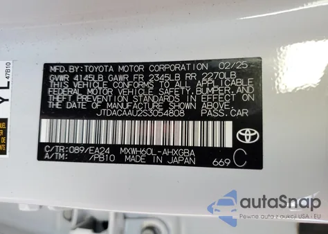 2025 Toyota Prius Le z USA, uszkodzony, nr VIN JTDACAAU2S3054808